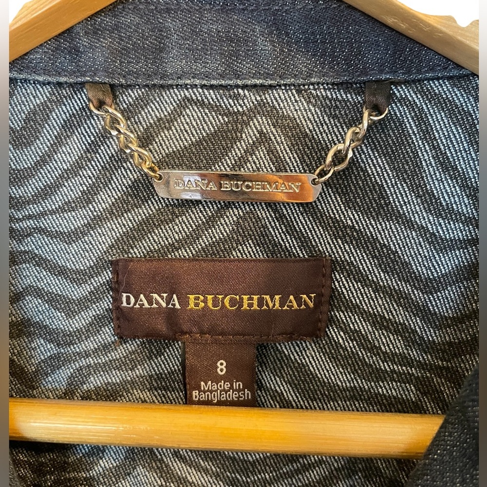DANA BUCHMAN Dark Blue Button Front Lapel 4-Pocket Denim Jean Jacket - Size 8 - Picture 10 of 16